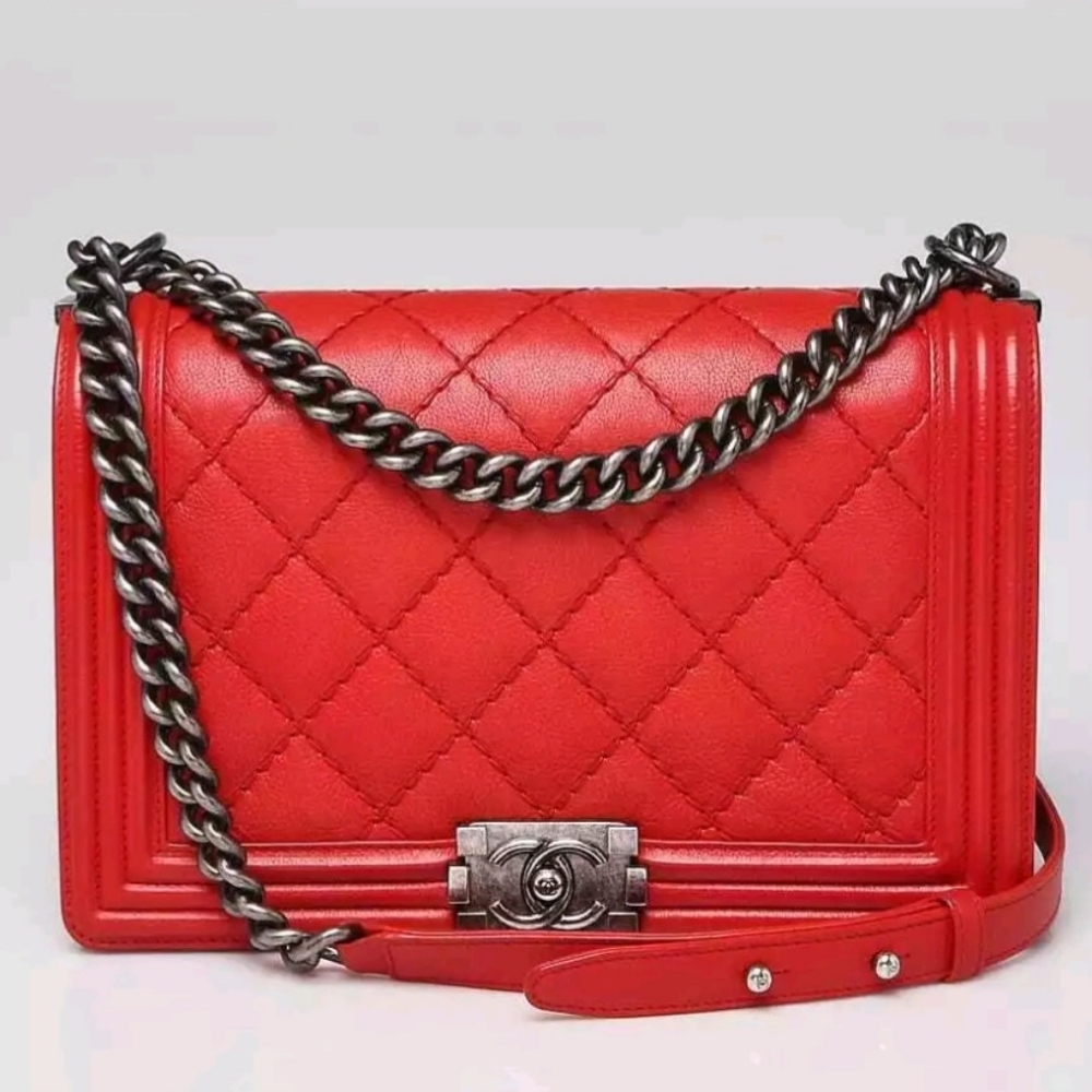 Chanel Calfskin Quilted Medium Boy Flap in Red.